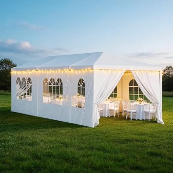 10 x 30 Outdoor Party Tent, Wedding Gazebo Tents with 8 Removable Sidewalls, Shade Canopy Tents with Transparent Windows for Cater Events Birthday Pavilion BBQ Patio