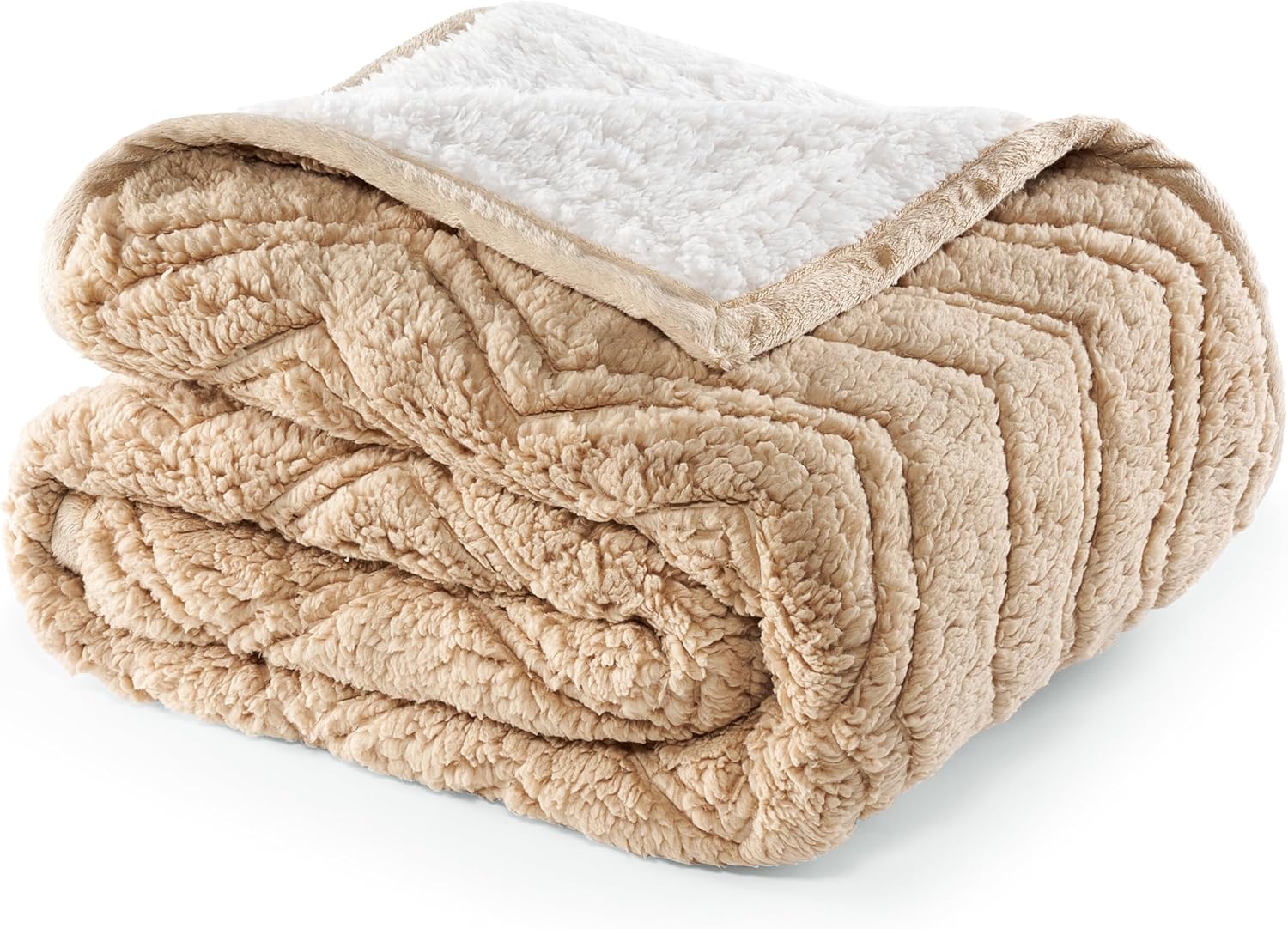 Cozy Chevron Sherpa Throw Blanket - Soft Reversible Plush Couch & Bed Throw - Great Gifts for Women, Mom, Friends (Brown, 50" x 60")