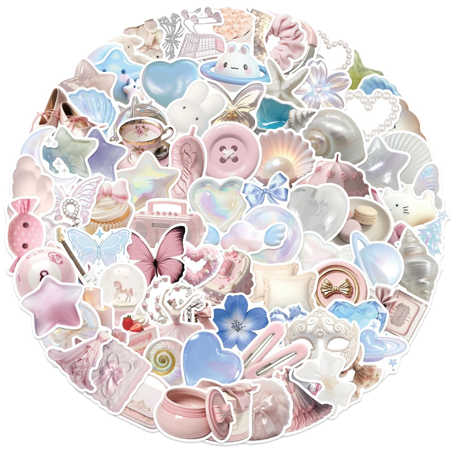 100pcs Coquette Stickers Pack - Cute Waterproof Vinyl Aesthetic Stickers for Girls, 2-2.3inch - Image 2