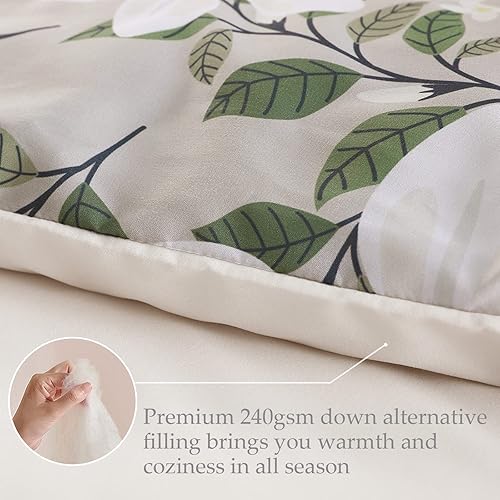 Miniatura 5 de Whale Flotilla Juego de edredón tamaño King, juego de edredón suave reversible beige con patrón botánico, 1 edredón estampado de microfibra y 2
