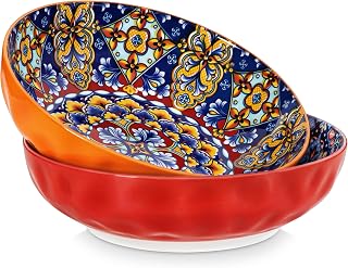 vancasso SIMI 78oz Large Bohemian Salad Bowls Set of 2 Red Ceramic Serving Bowls Dishwasher Microwave Safe