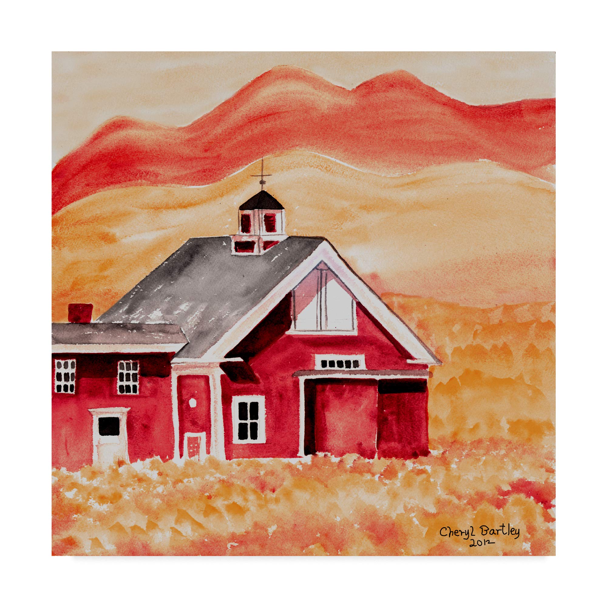 Trademark Fine Art Red Folk Barn by Cheryl Bartley, 18x18-Inch Fine Art, Multicolor