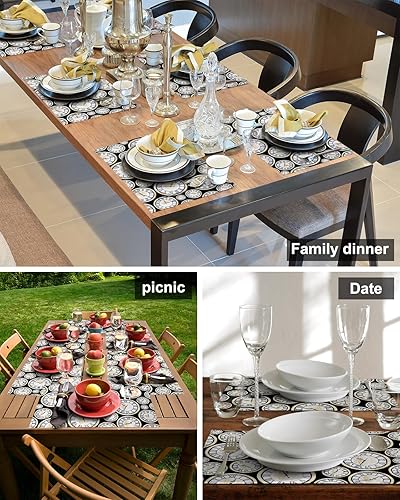 Miniatura 5 de Gold Floral Table Placemats for Dining Table Set of 6,Cotton Linen Cloth Kitchen Place Mats with Pocket,Burlap SquareRectangleRoundOblong Holiday