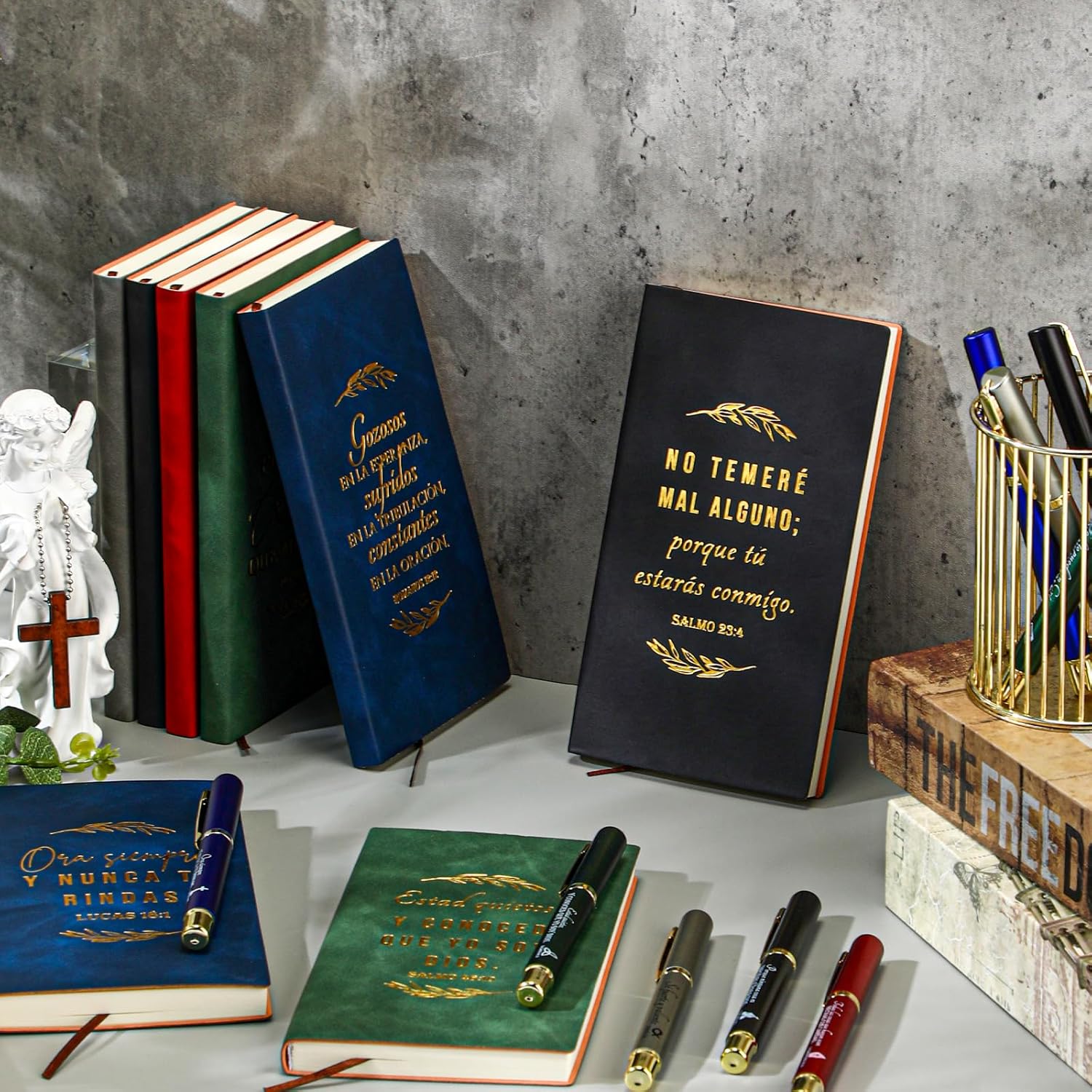 Crtiin 40pcs Spanish Christian Mothers Day Gifts Bulk Journal Prayer Notebooks and Bible Verse Pens Regalos Cristianos Religious Church Inspirational Party Favors(Classic Color)