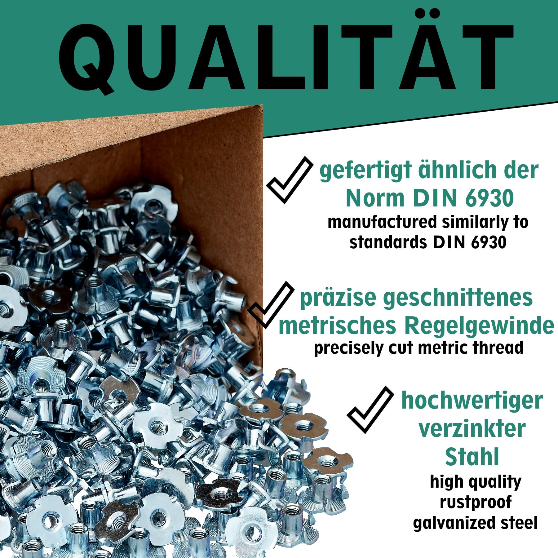 Dadi a inserimento con 4 punte di inserimento in acciaio zincato a scelta in M4 M5 M6 M8 M10 (100 pezzi, M4 x 8 mm)