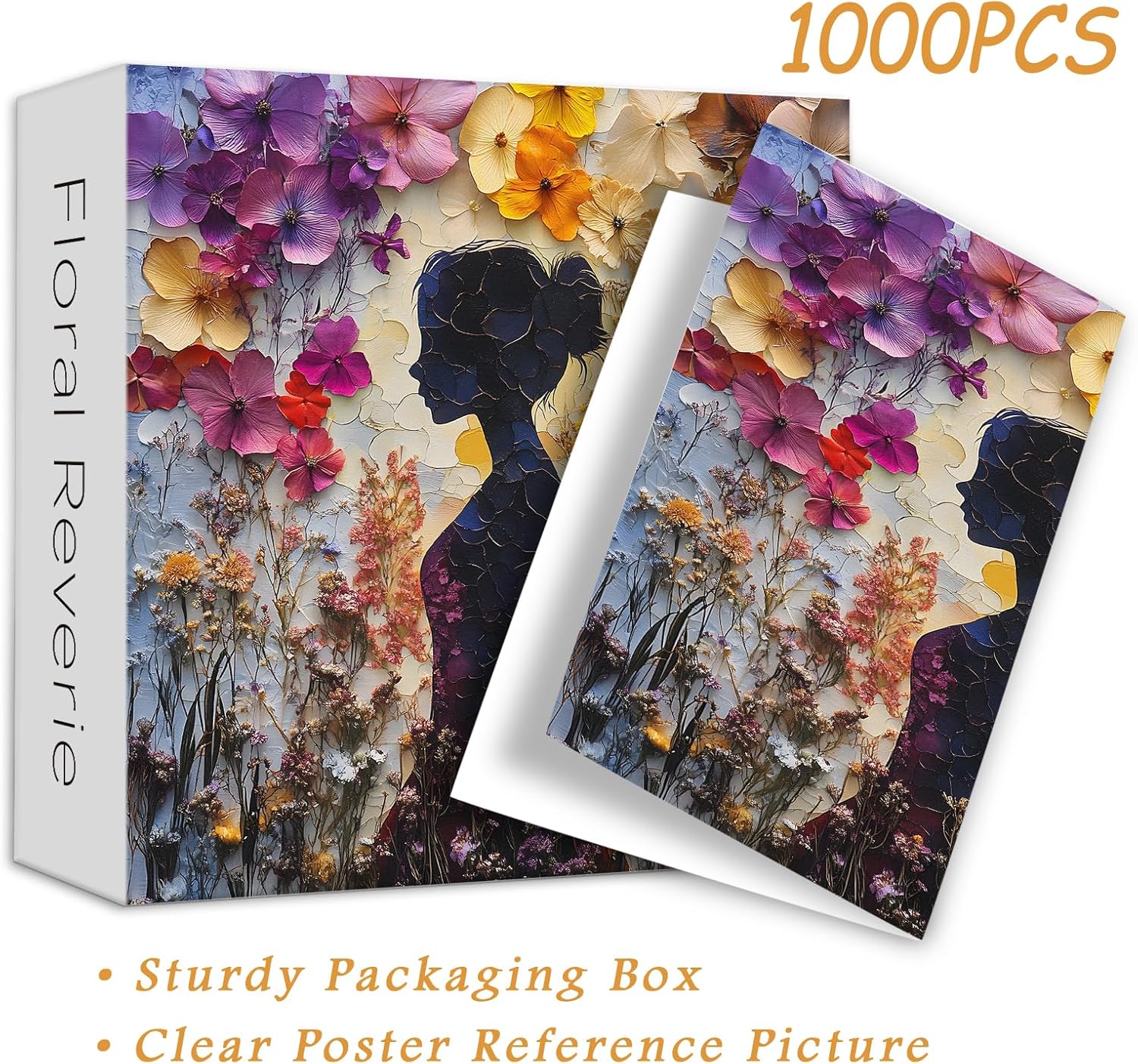 PICKFORU Flower Collage Art 1000 Piece Puzzle for Adults, Nature Spring Floral Jigsaw Puzzle, Gradient Wildflowers Garden Puzzles Wall Decor
