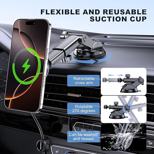 Miniatura 5 de MOKPR Cargador de coche Mag-Safe, soporte magnético para teléfono para tu cargador de coche, salpicadero, parabrisas, ventilación magnética,