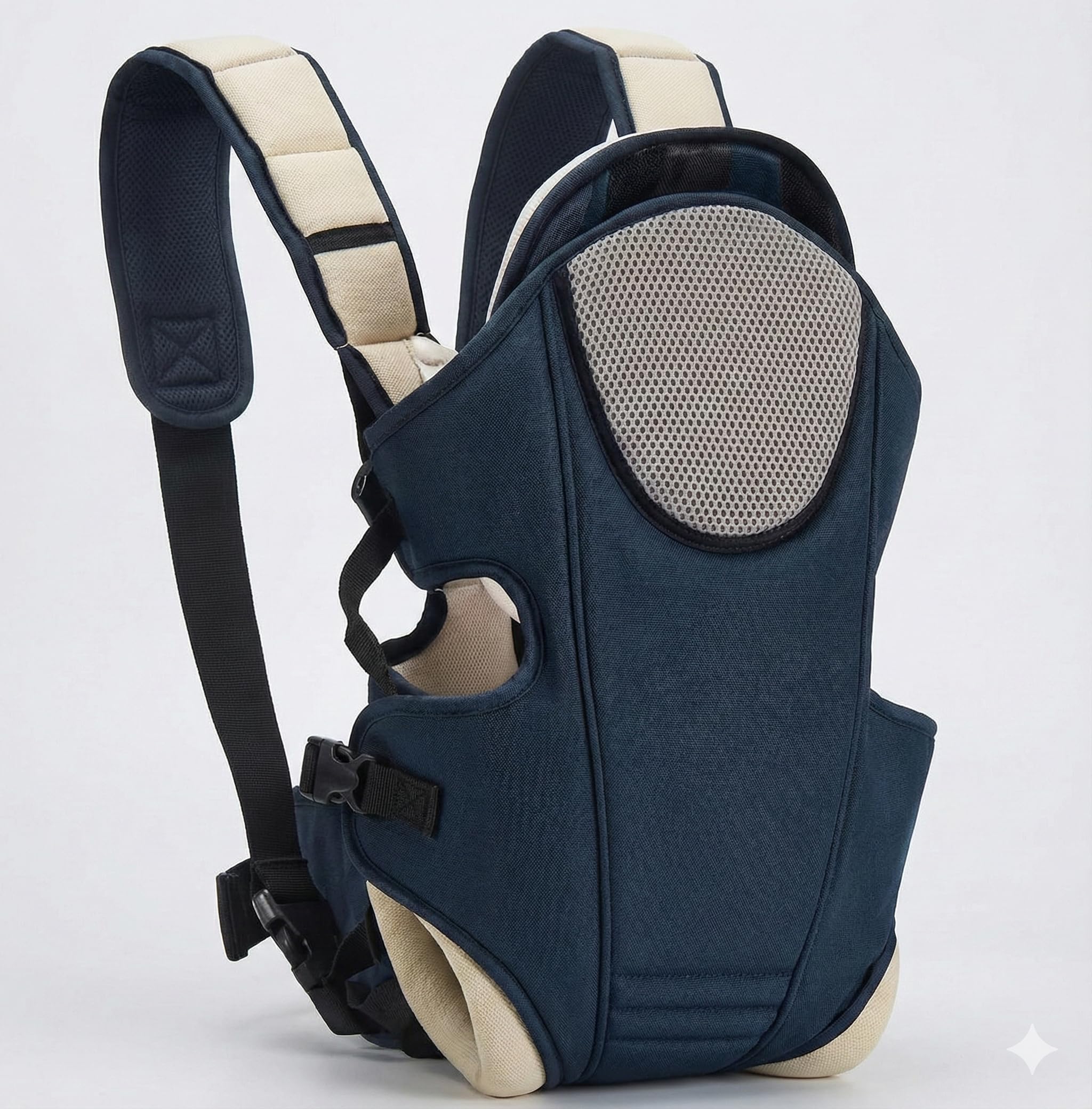 Ergonomic Baby Carrier with Breathable Mesh | Adjustable Padded Straps | Front Facing Baby Carrier for Newborn to Toddler | Navy Blue and Beige-image-49