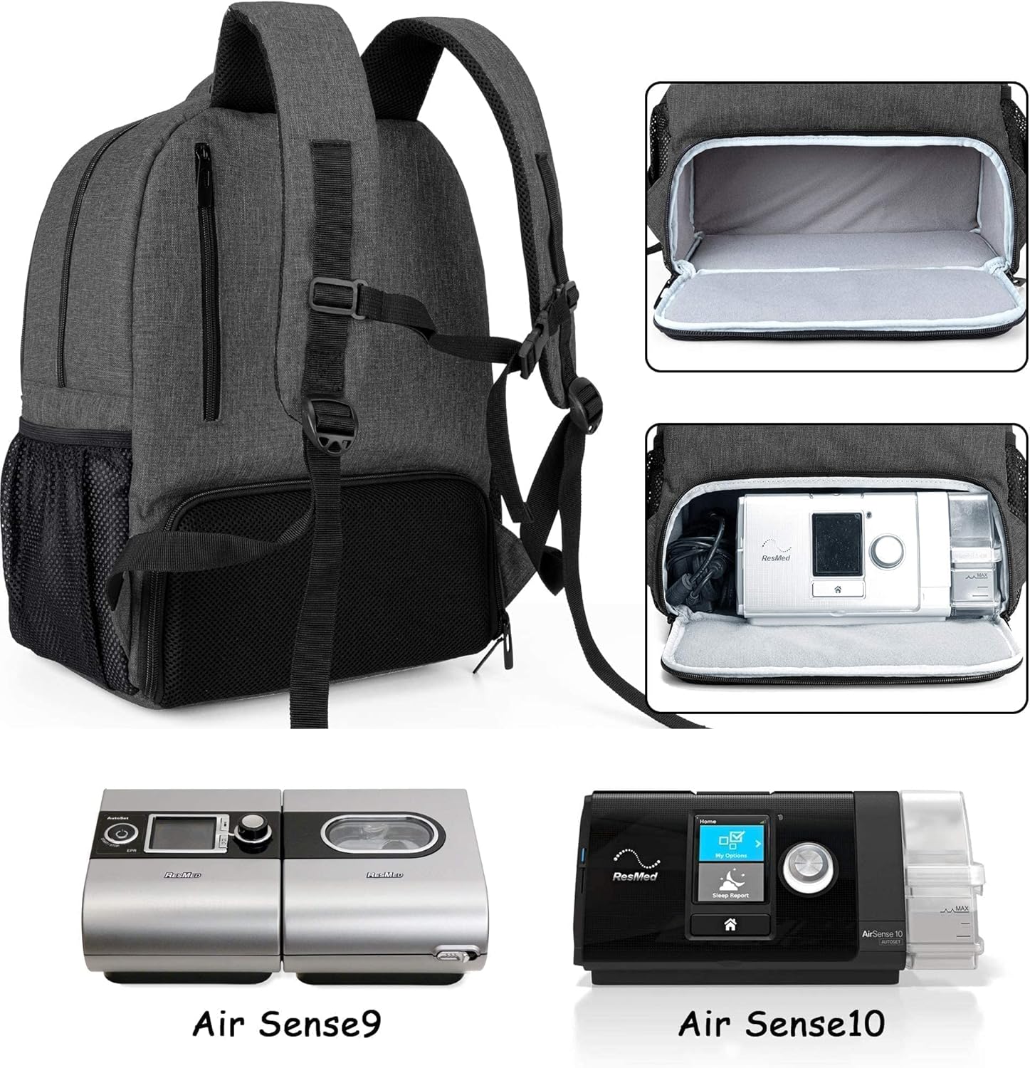 CURMIO Travel Backpack Compatible with ResMed Air Sense9, Air Sense10 & Small Travel Carrying Bag Compatible with ResMed AirMini CPAP Machine and Accessories, Bag Only : Health & Household