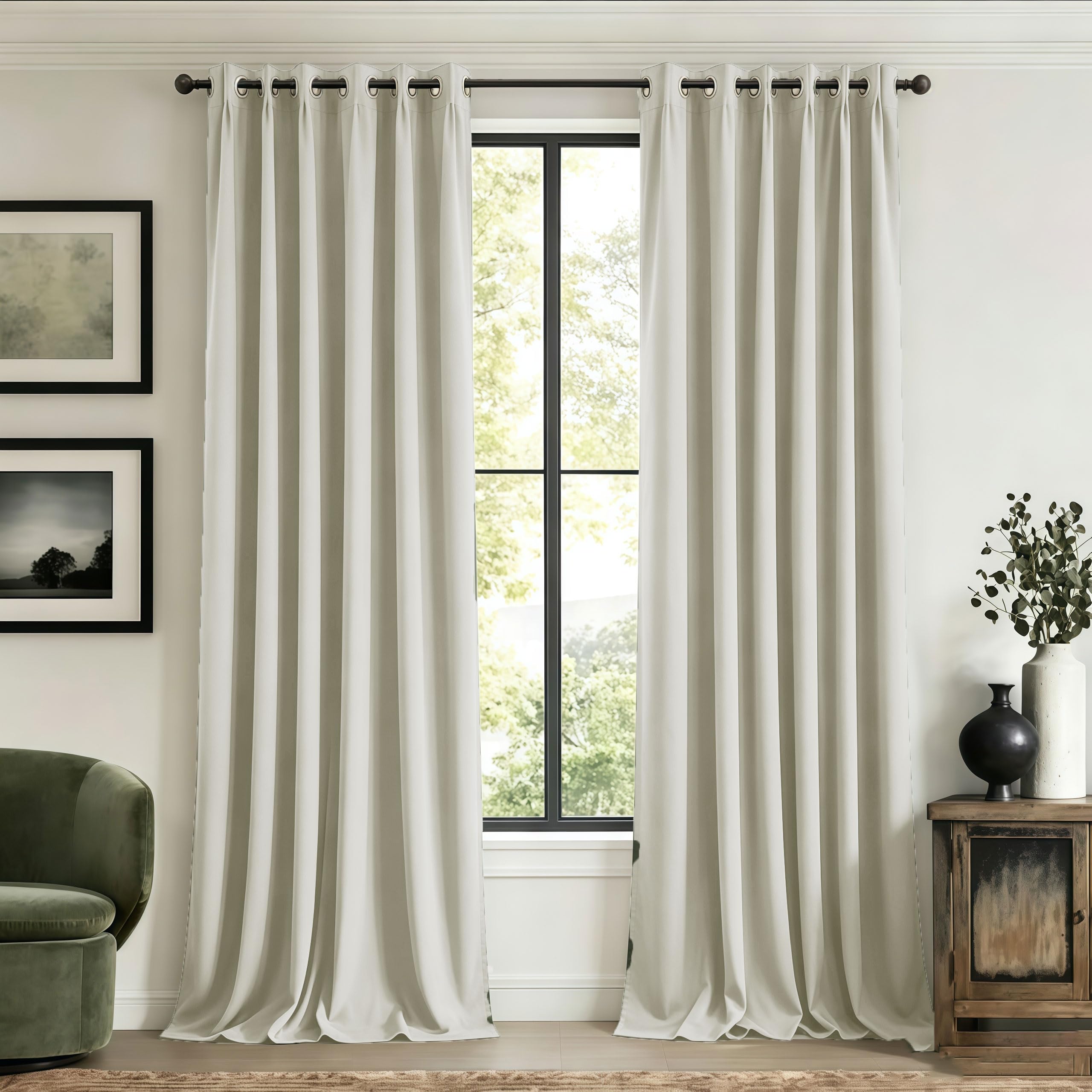 LIUJYUAN Black Out Curtain 220 x 160 cm Windproof, Rod Pocket, Room Darkening Eyelet Curtain, Window Insulated Soundproof for Balcony, Kithcen Window, Beige
