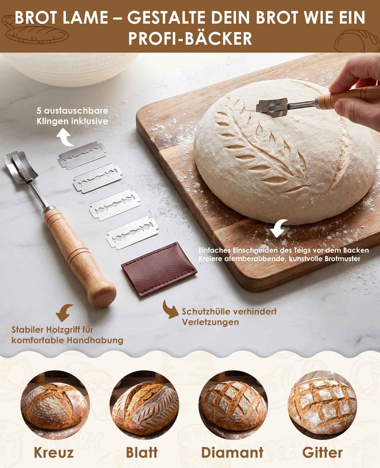 Sauerteig Starter Set, Gärkörbchen Rund und Oval zum Brot backen