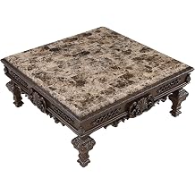 Tuscany Traditional Square Solid Wood and Veneer with Faux Marble Top, Classic Carved Accent Table, Living Room Antique Table, Classic Home Furniture Piece, Set of 1, Coffee Table Cherry