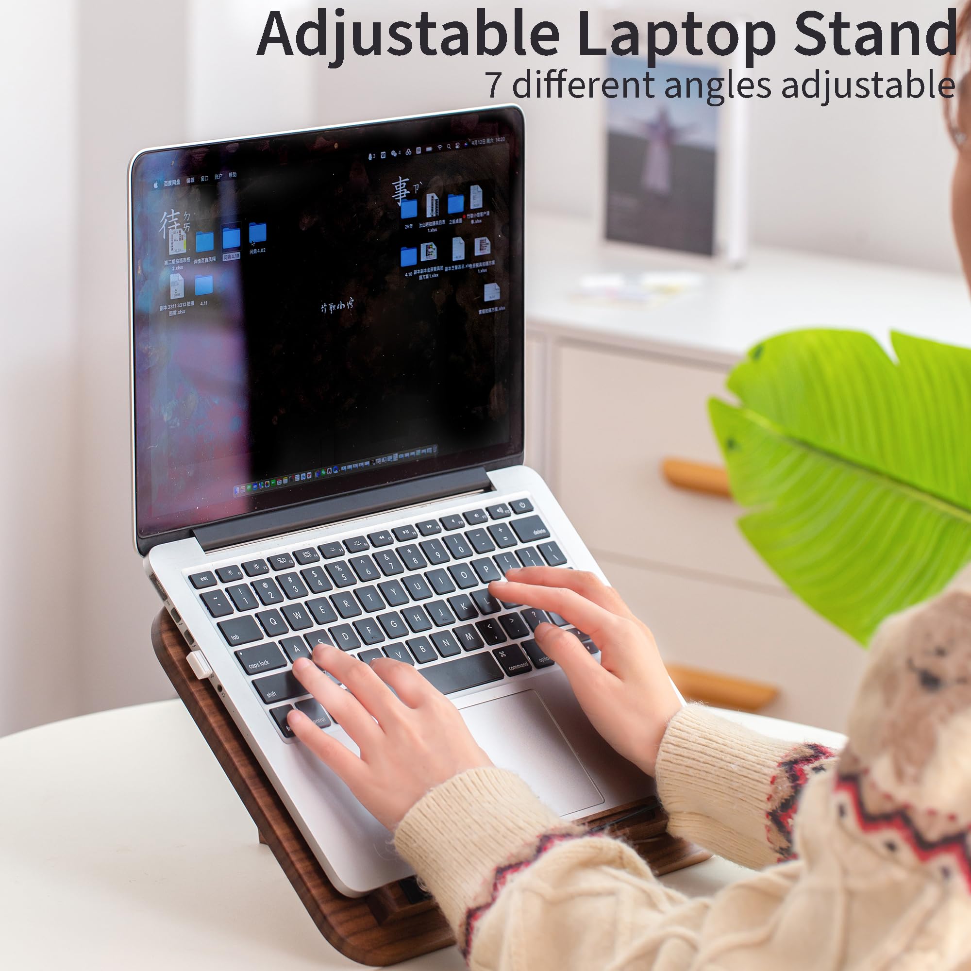 Portable Book Stand for Reading Adjustable Wooden Laptop Stand Foldable Desktop Stand for Cookbook Fits All Books Walnut — view 6