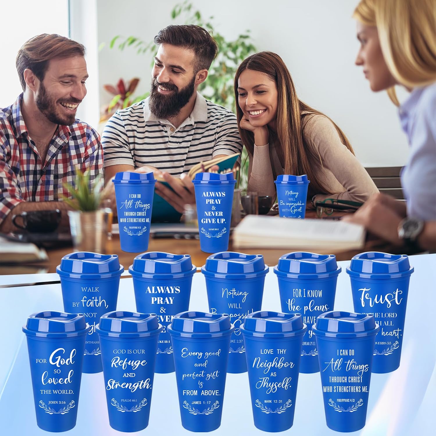Skylety 20 Pack Christian Gifts for Men Women 16oz Reusable Bible Verse Tumbler Bulk Plastic Coffee Cups with Lids Inspirational Religious Church Gifts for Valentine Easter Birthday (Royal Blue) - Image 7
