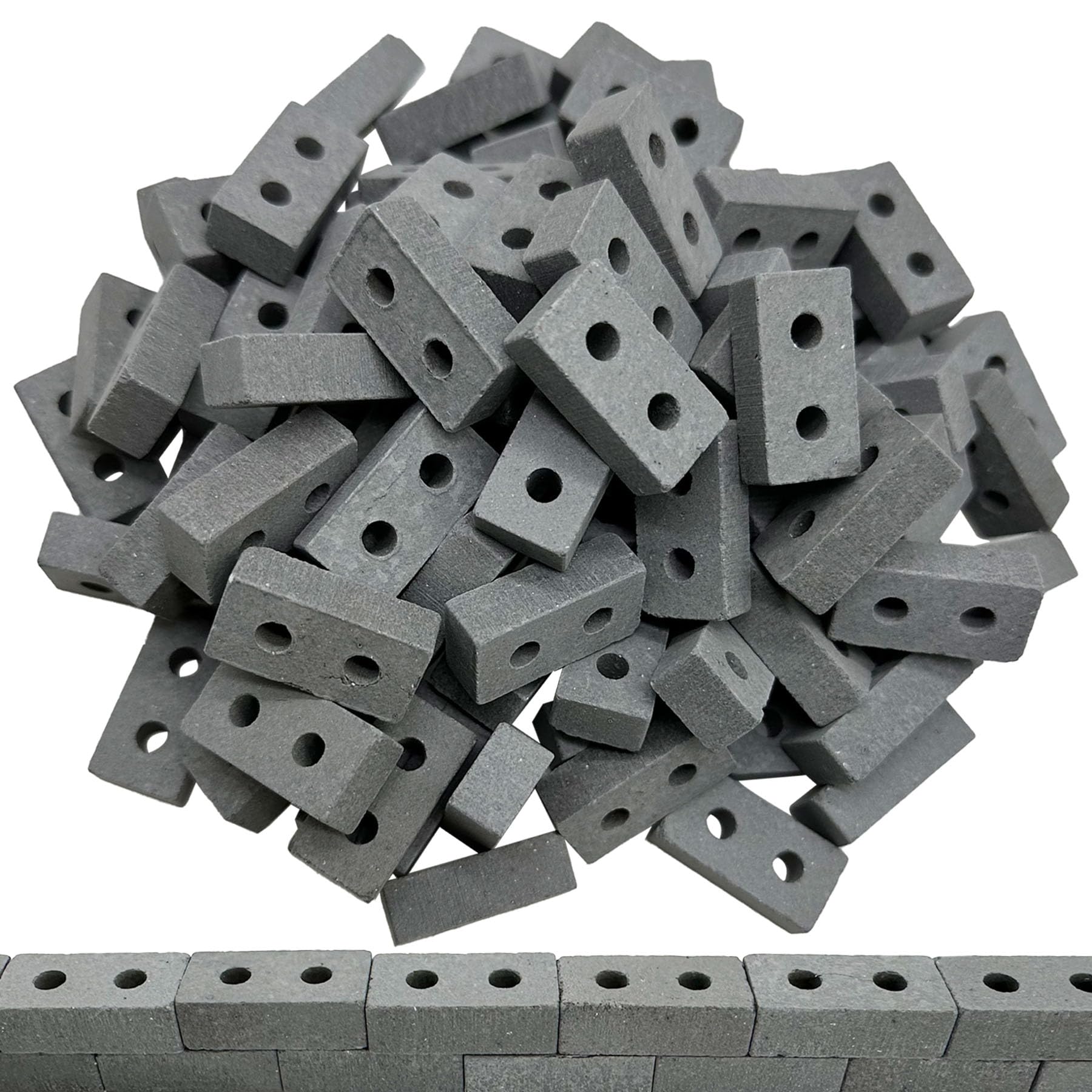 Woohome 100 PCS Mini Bricks Tiny Bricks for Landscaping Miniature Bricks Small Bricks for Crafts Realistic Fake Bricks Mini Blocks for Dollhouse Mini Garden Accessories (2 Holes Mini Bricks, Grey) - Image 3