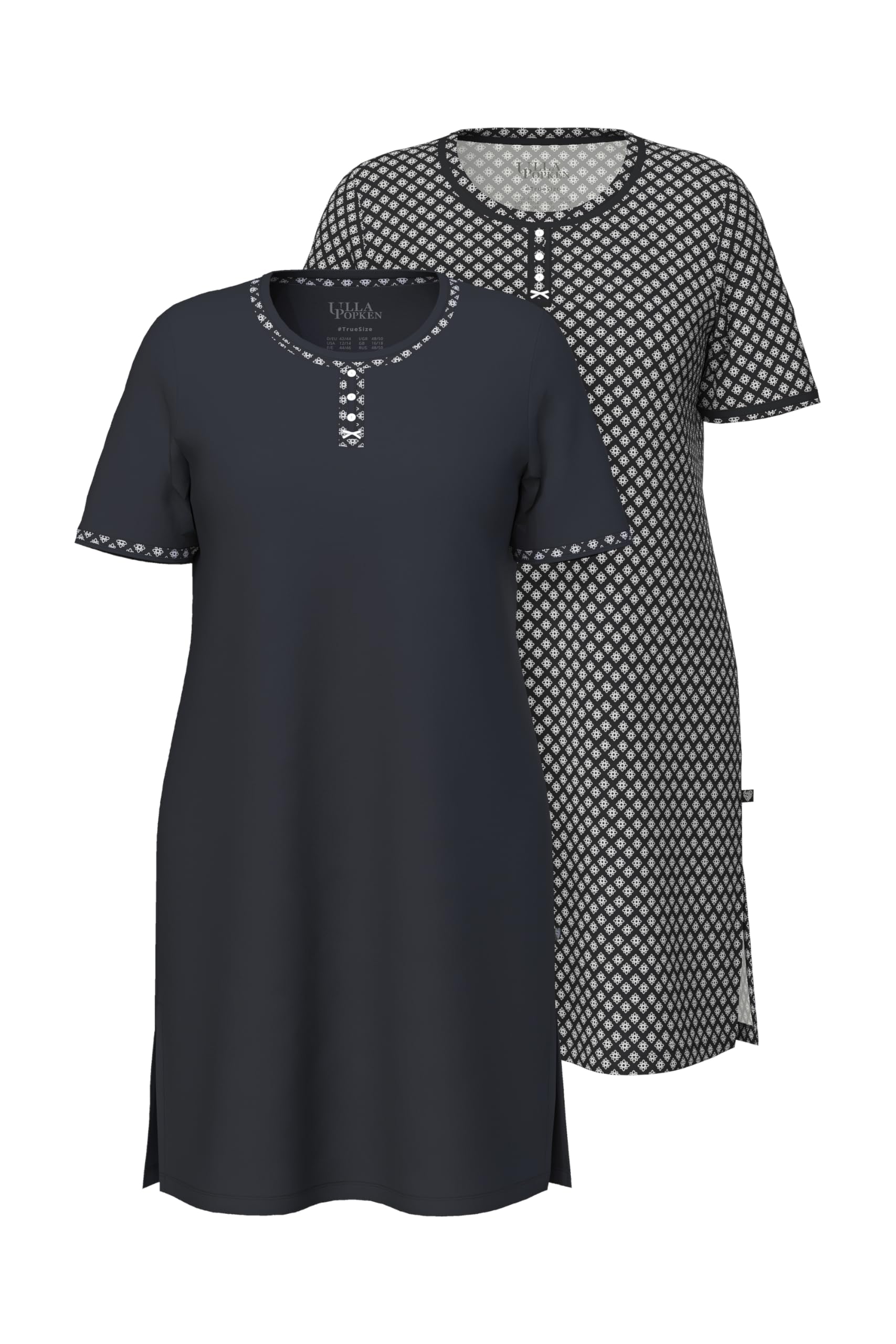 Ulla Popken Damen große Größen Übergrößen Plus Size Bigshirts, 2er-Pack, Muster/Uni, Rundhals, Halbarm 845620