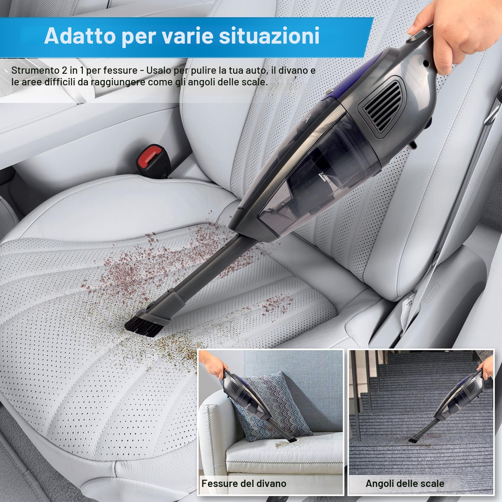 Akitas U10 2in1 Potente Aspirapolvere Senza Fili Scopa Elettrica Verticale a Batteria Leggero 22,2v 150W con Batteria al Litio Ricaricabile per Pavimenti, Tappeti e Peli degli Animali Domestici