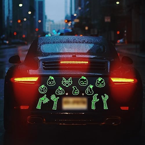 Miniatura 8 de 21 piezas de decoraciones magnéticas de Halloween para auto murciélagos, calabazas y manos de esqueleto magnéticas que brillan en la oscuridad