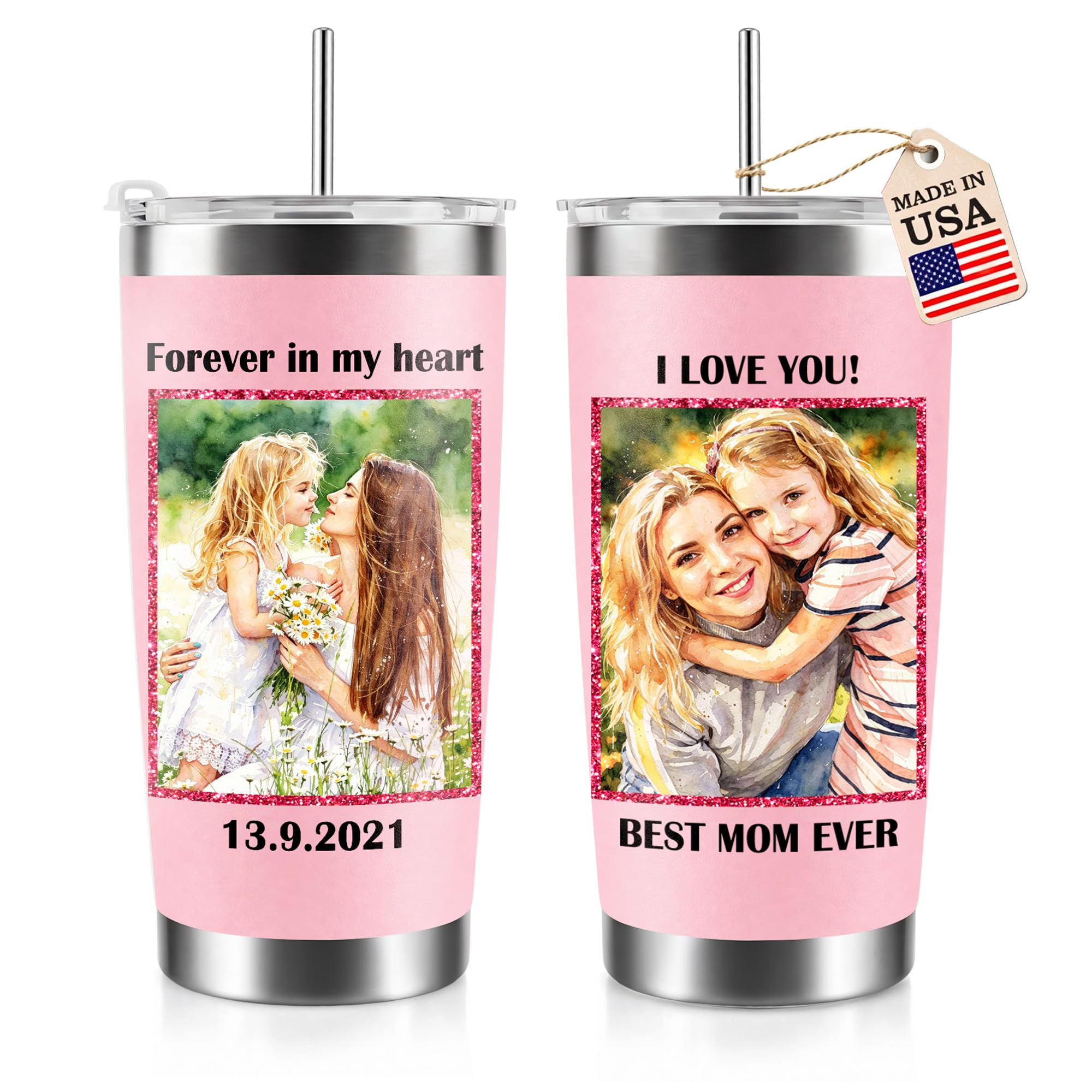 Custom Tumbler with Picture Text, 20oz Personalized Coffee Tumbler USA Made | Stainless S…