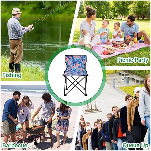 Miniatura 7 de Blue Leaves Pink Background Portable Camp Chairs for Adults Lightweight Beach Chair Backpack Carry Bag Included Ice Fishing Chair with Back for