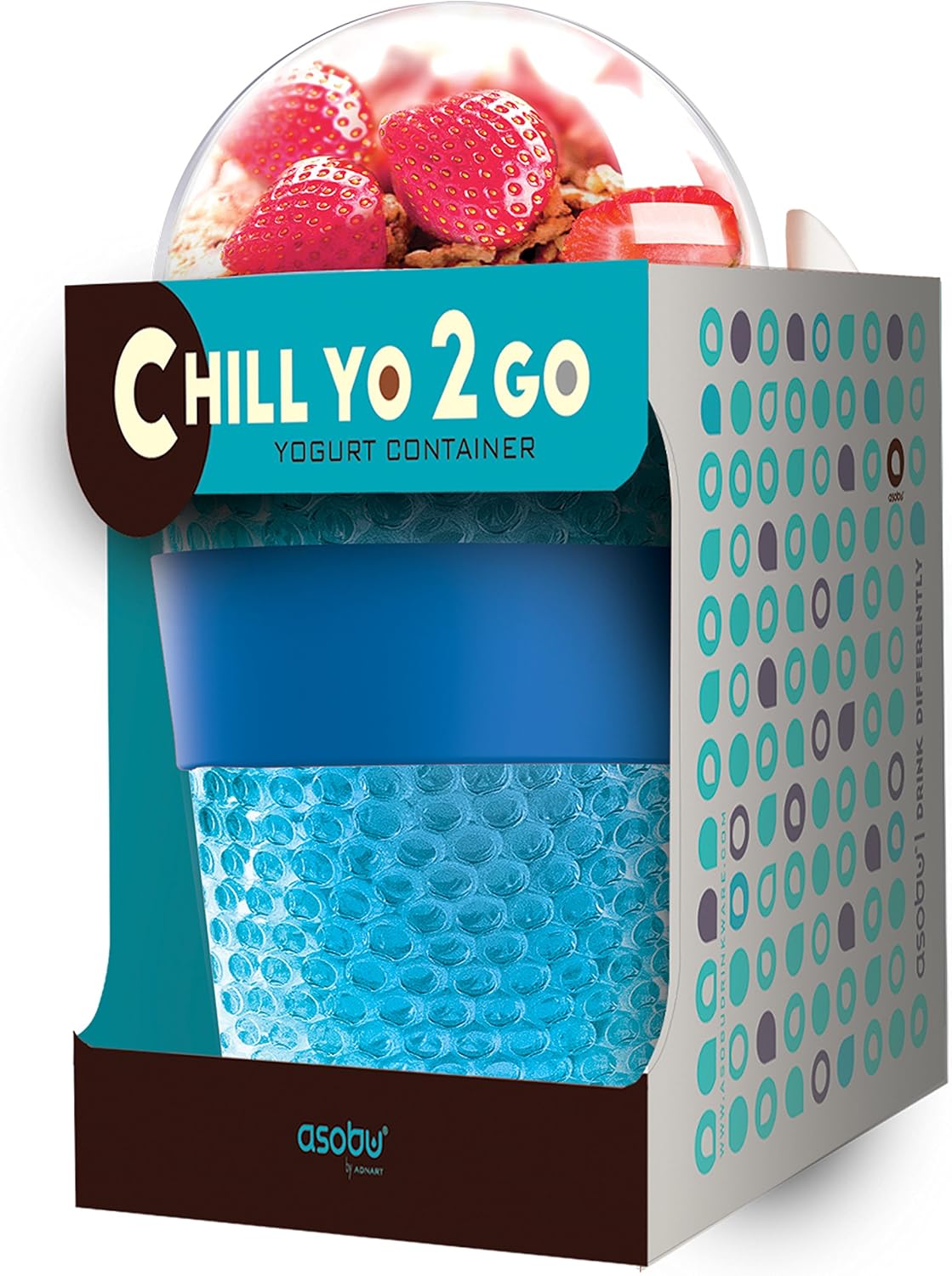 asobu Chill Yo2go for a 13 ounce Cold Yogurt and Cereal Breakfast On the Go with a Melamine Spoon and Silicone Holder