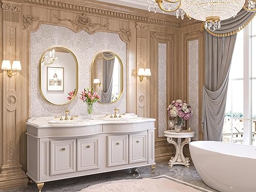 Miniatura 4 de Brightify - Espejo ovalado dorado para tocador de baño de 20x30 pulgadas, espejos de marco de metal dorado para pared, espejo moderno para