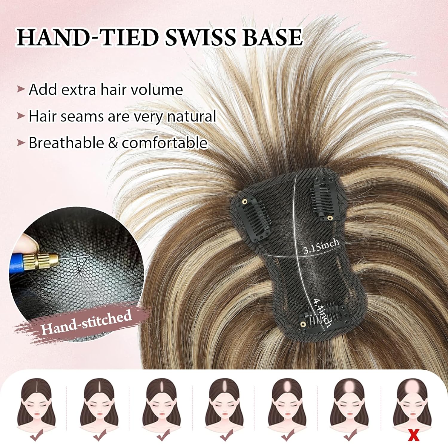 SARO-UP Hair Toppers for Women Real Human Hair Toppers for Women with Thinning Hair Pieces with Bangs Top Handmade Swiss Base HairPieces 10Inch (Medium Brown to Medium Brown and Honey Blonde Mix)