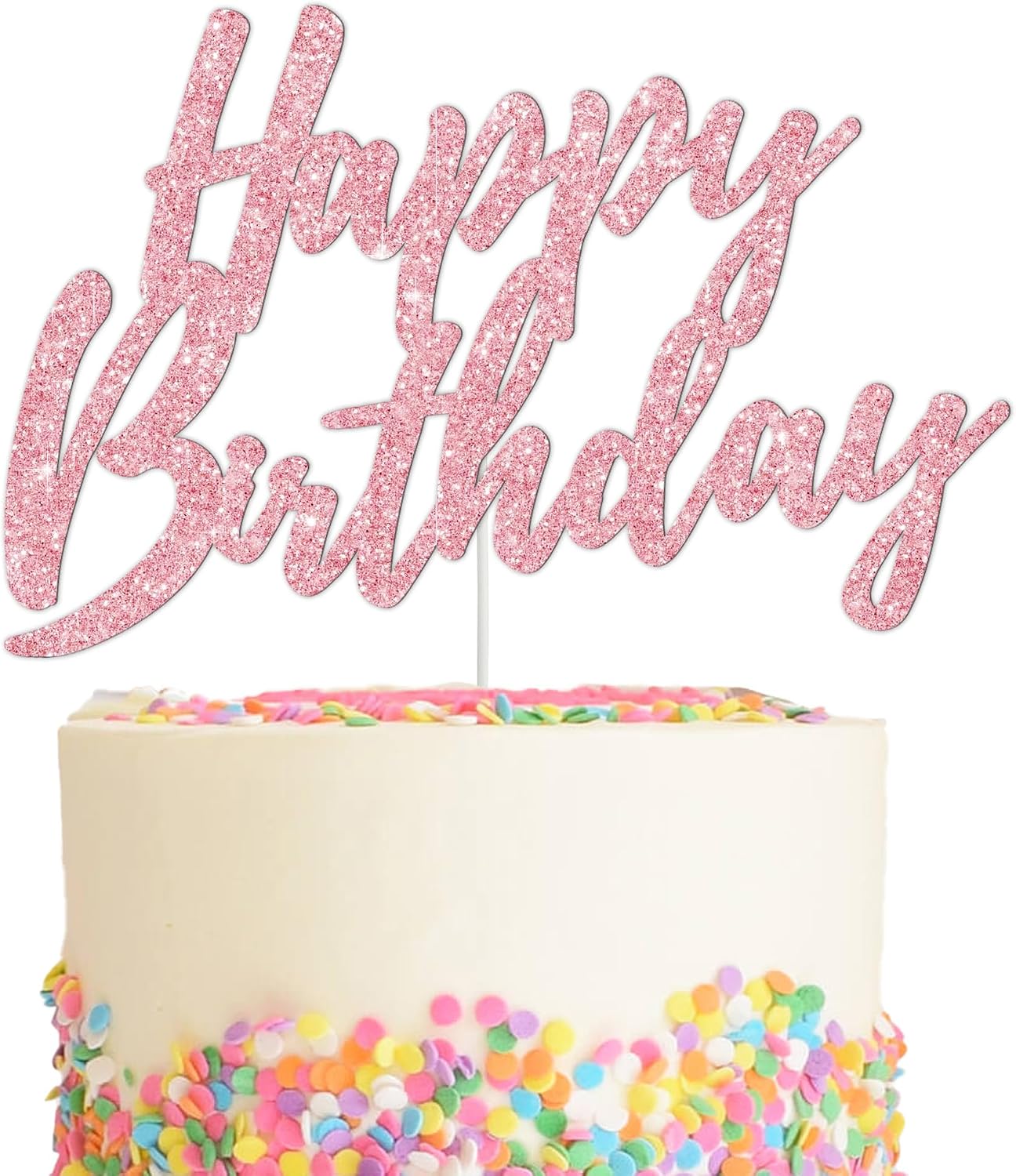 BEISHIDA Happy Birthday Cake Topper - Rose Gold Glitter Decoration For 18th, 30th, 40th Birthdays