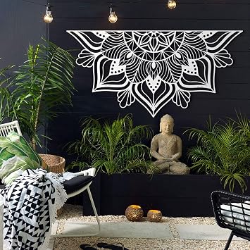Mandala Metal Duvar Sanatı Dekoru - Yoga Meditasyon Odası için Bohem Tasarım Manevi Ev Dekoru - Lotus Çiçeğinden Esinlenen Çakra Duvar Asması, Beyaz (152 x 77 cm)