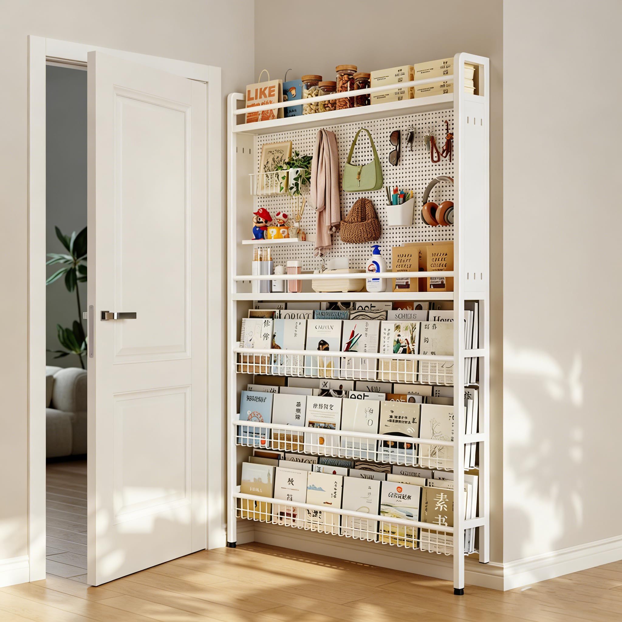 Libreria a 5 piani dietro la porta - Scaffale in metallo con organizzatore portaoggetti, mensola a parete per giocattoli e libri, salvaspazio, libreria stretta per studi, camera da letto, soggiorno