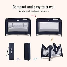 Dream On Me Zazzy Portable Playard with Bassinet in Navy, Packable and Easy Setup Baby Playard, Lightweight and Portable Playard for Baby with Mattress and Travel Bag
