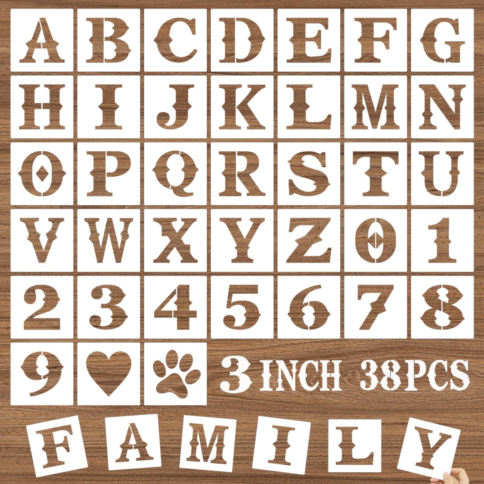 DZXCYZ 3 Inch Letter Stencils and Numbers, 38 Pcs Alphabet DIY Craft Stencils, Reusable Plastic Drawing Templates for Painting on Wood, Wall, Fabric,