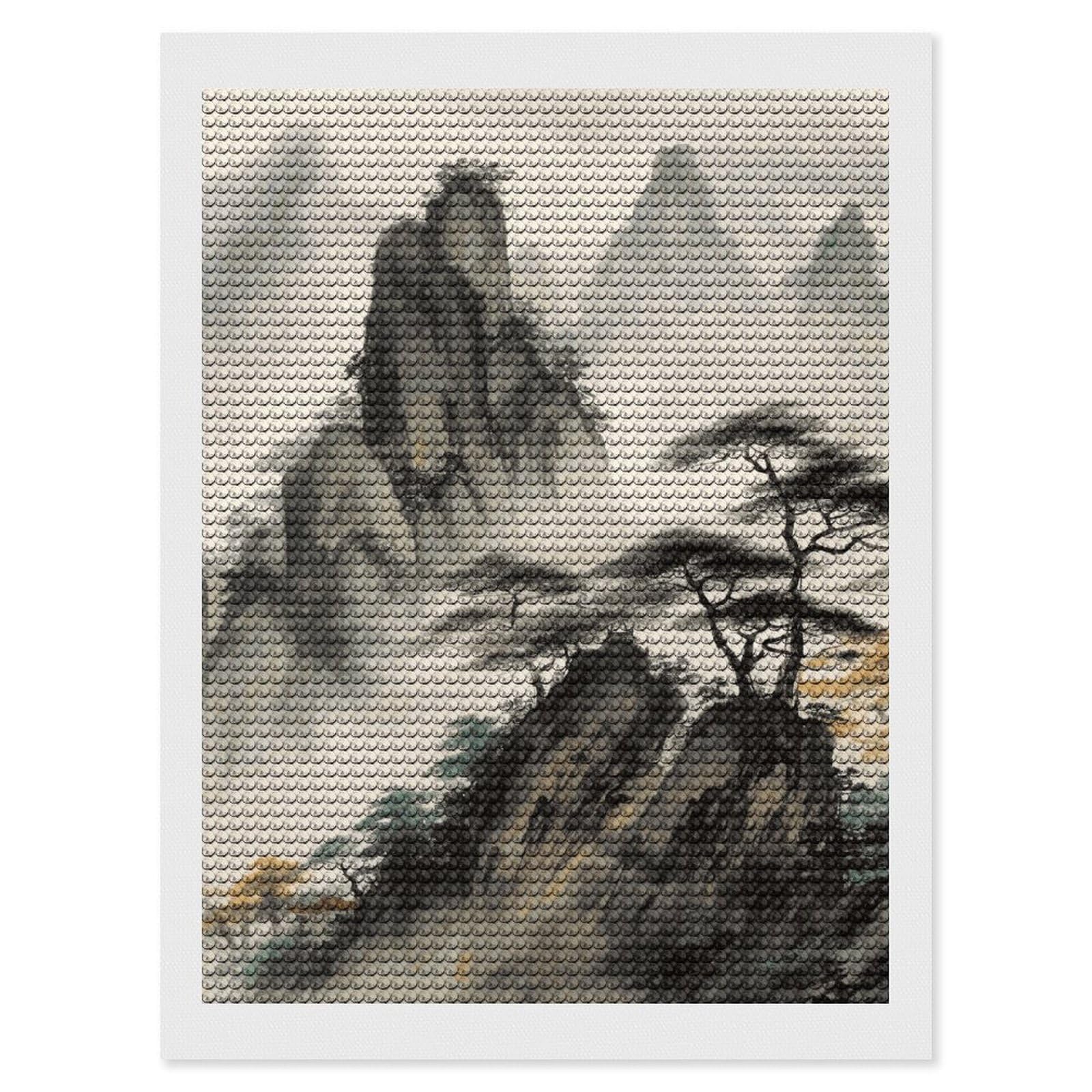 DWVTSLH Chinese Landscape Painting Diamond Painting Kits for Adults, Personalized Diamond Photo Art Full Drill, DIY 5D Diamond Art Painting Kits for Beginners, Home Wall Decor 12"x16"