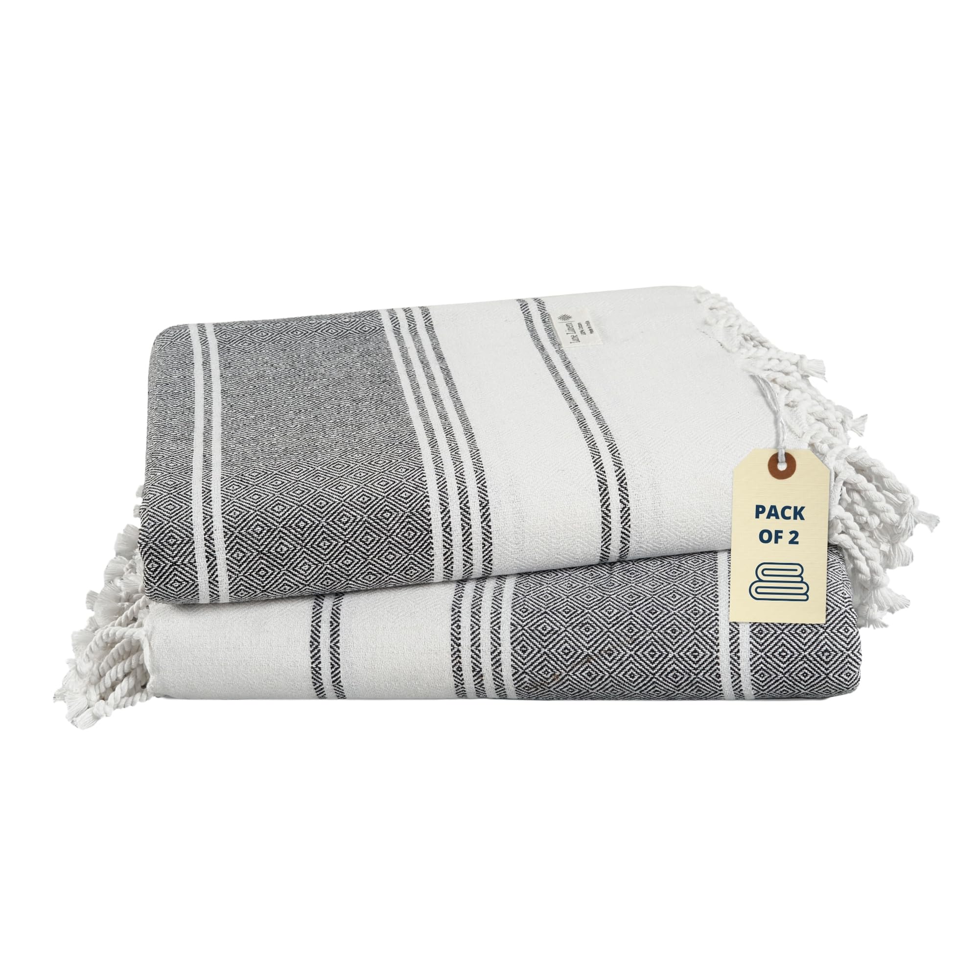 Lane Linen Beach Towel, 2 Pack Beach Towels Oversized, 39"x71", Quick Dry Pool Towels for Adults, Absorbent Beach Towel Sandproof, Lightweight Travel Beach Towel - Ebony