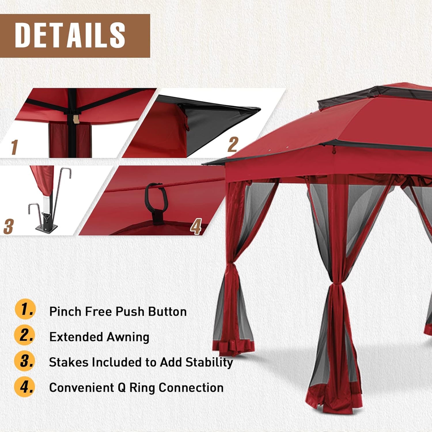 11x11 Pop Up Gazebo Tent with Mesh Netting, Instant Outdoor Canopy with UPF 50+ UV Protection, Water Resistant, Red