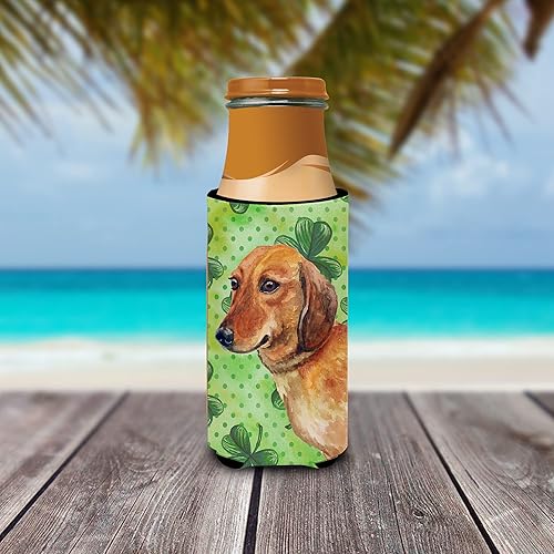 Miniatura 5 de Caroline's Treasures BB9826TBC Dachshund St Patrick's Tall Boy Hugger, verde, funda enfriadora de latas, lavable a máquina, funda aislante plegable