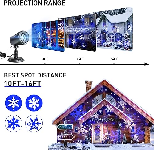 Miniatura 4 de Vanthylit Proyector de luces de Navidad al aire libre, proyección de copos de nieve blancos y azules en el exterior, luz LED impermeable de Navidad