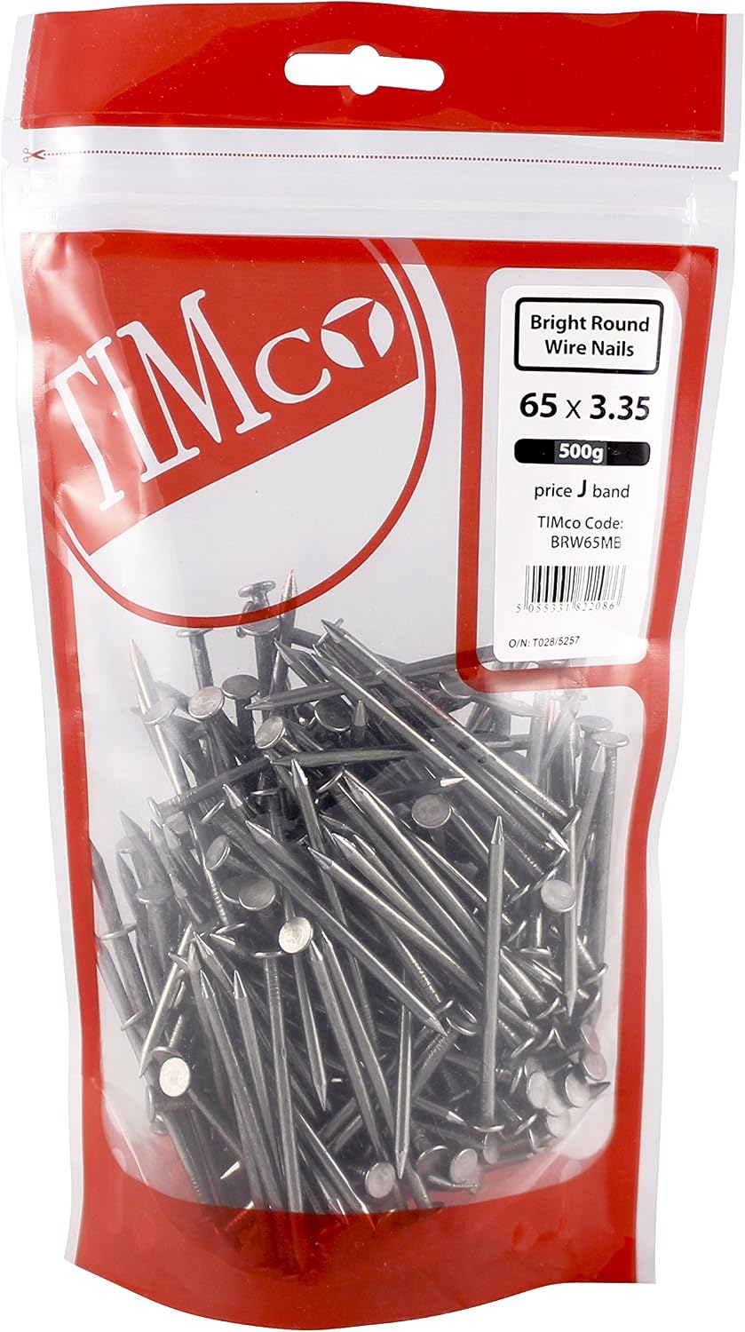 TimCo BRW65MB Nail-65 x 3.35-0.5kg Bag Round Wire Nail-Bright 0.5kg, 65 x 3.35, Silver