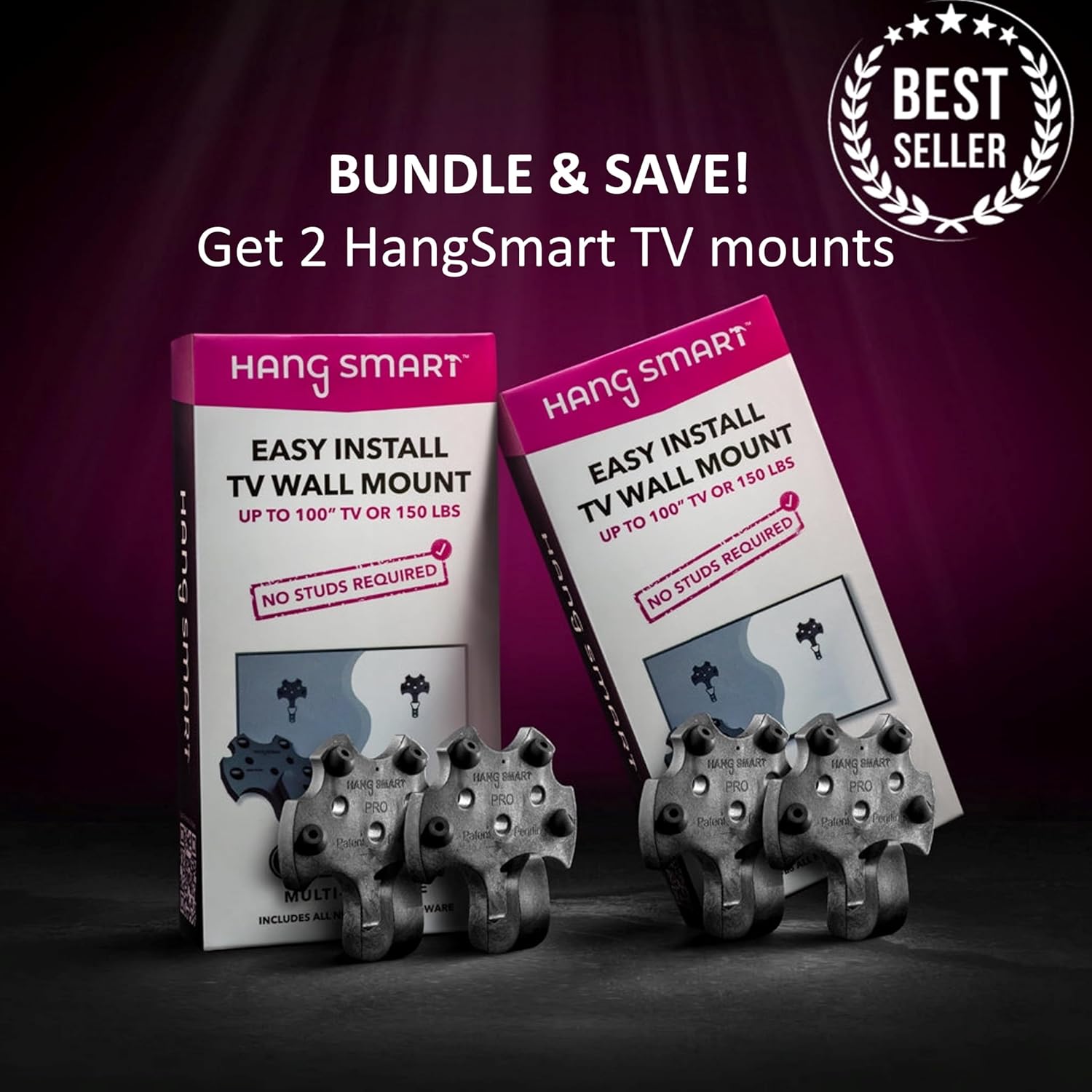 HangSmart TV Wall Mount 2-Pack - Universal Compatibility for 19-100 inch TVs, Dual Bundle, Holds up to 150lbs, Easy DIY Installation, Complete Kit with Two Mounts, Perfect for Bundles and Multiple TVs