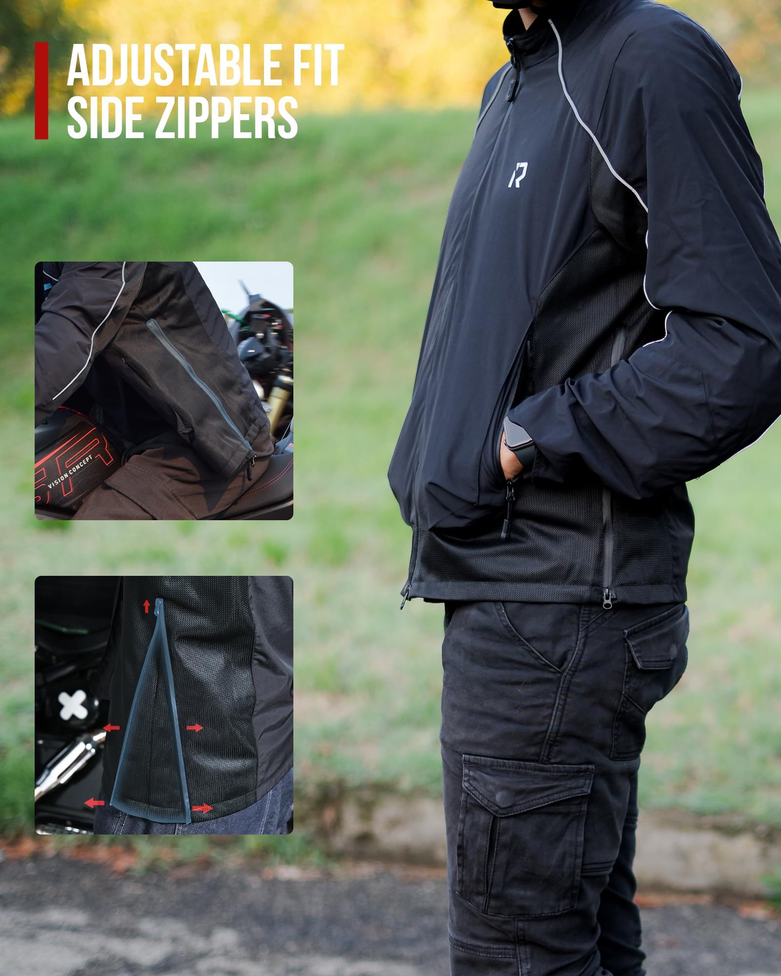 RIDEIRON Chaqueta Moto Verano Hombre – Cazadora Moto Verano con Protecciones CE, Tejido Mesh Transpirable y Bandas Reflectantes – Chaqueta Moto Hombre para Viaje y Ciudad