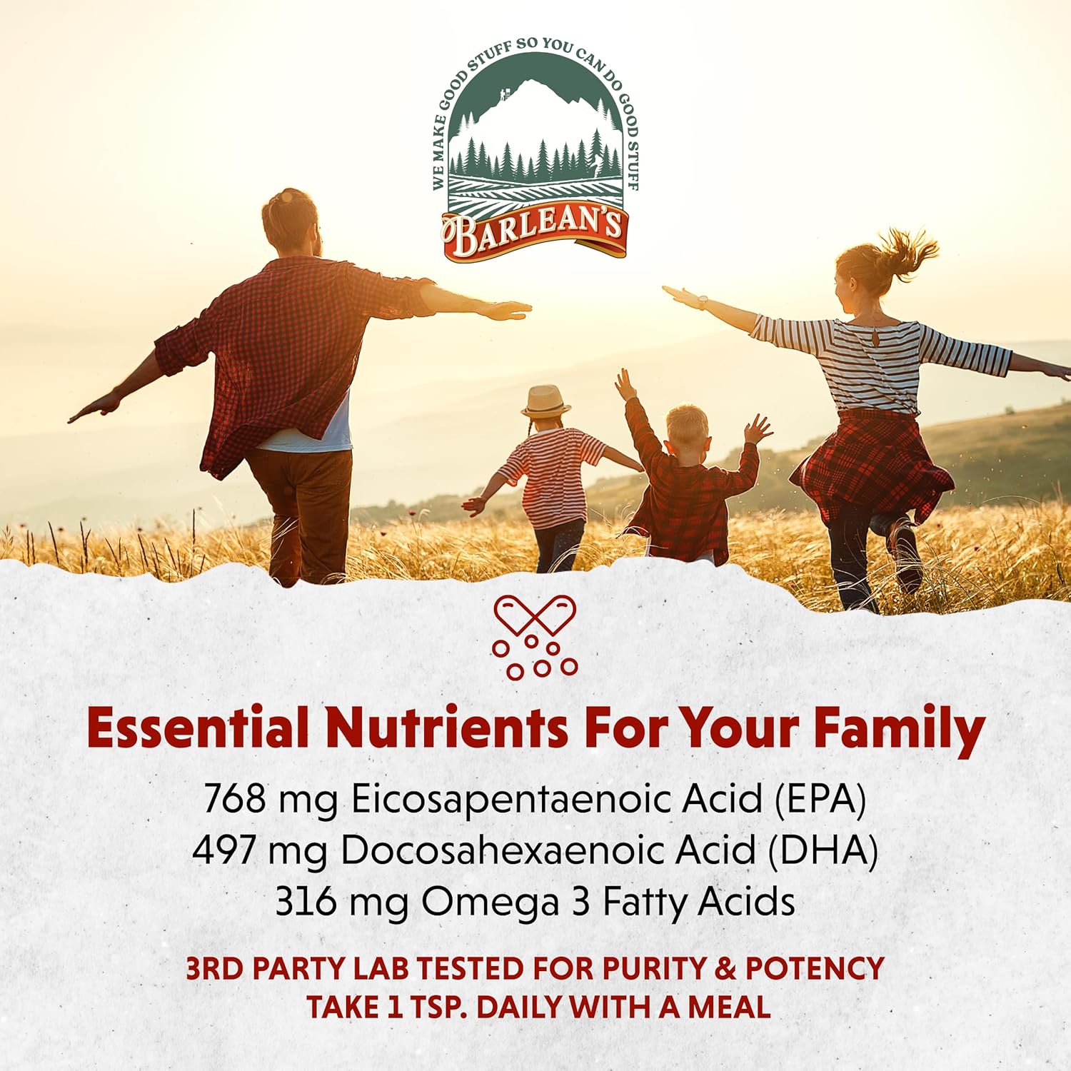 Barlean's Omega 3 Fish Oil Liquid Supplement, 1262mg EPA and DHA Fatty Acids, Non-GMO and Gluten Free, Orange Flavor, 8 oz