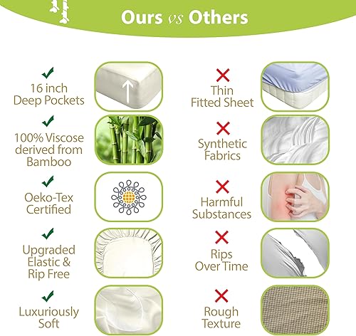 Miniatura 5 de BAMPURE - Juego de sábanas de 100 % viscosa de bambú, refrescantes, suaves, bolsillo profundo de hasta 16 pulgadas, 1 sábana encimera, 1 sábana