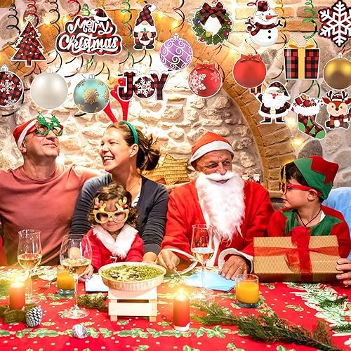 Miniatura 7 de Juego de 53 piezas de decoración de remolinos de papel de aluminio colgante de Navidad, muñeco de nieve, alce, letrero colgante de remolinos para