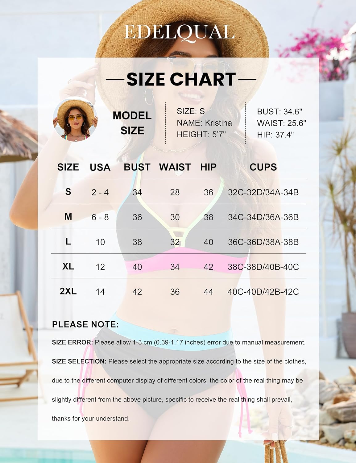 Edelqual 2 Piece Bikini Set for Women 2026 Sexy Neon Color Block Swimsuits High Waisted Tummy Control Crisscross Tie Back