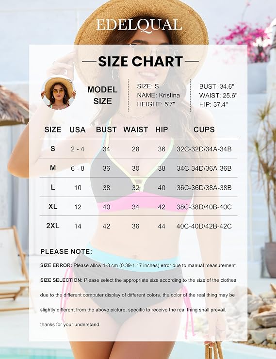 Edelqual Women High Waisted Bikini Set Two Piece Color Block Bathing Suit