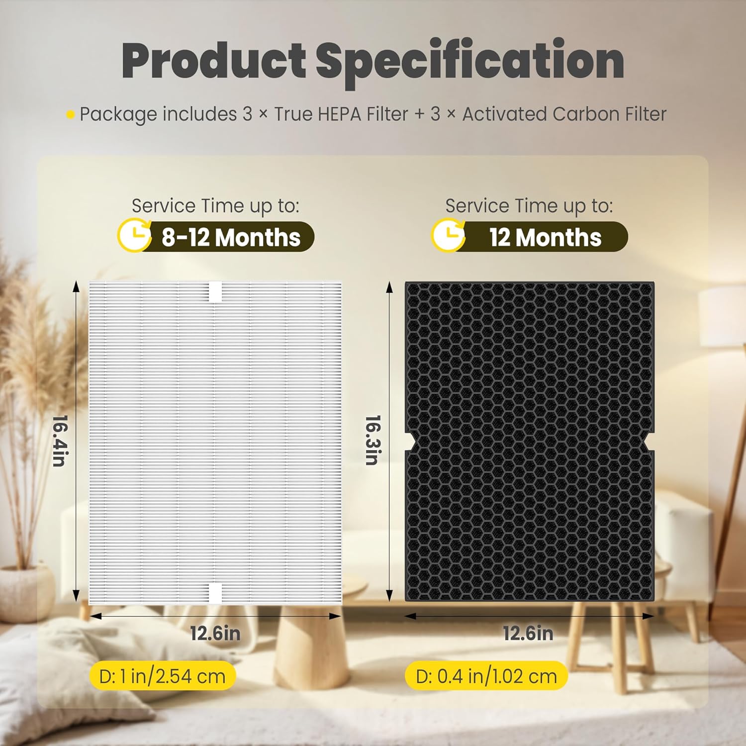 116130 Replacement Filter H for Winix 5500-2 AM80 Plasmawave Air Purifier, Includes 3 Pack Filter H and 3 Pack Activated Carbon Filter