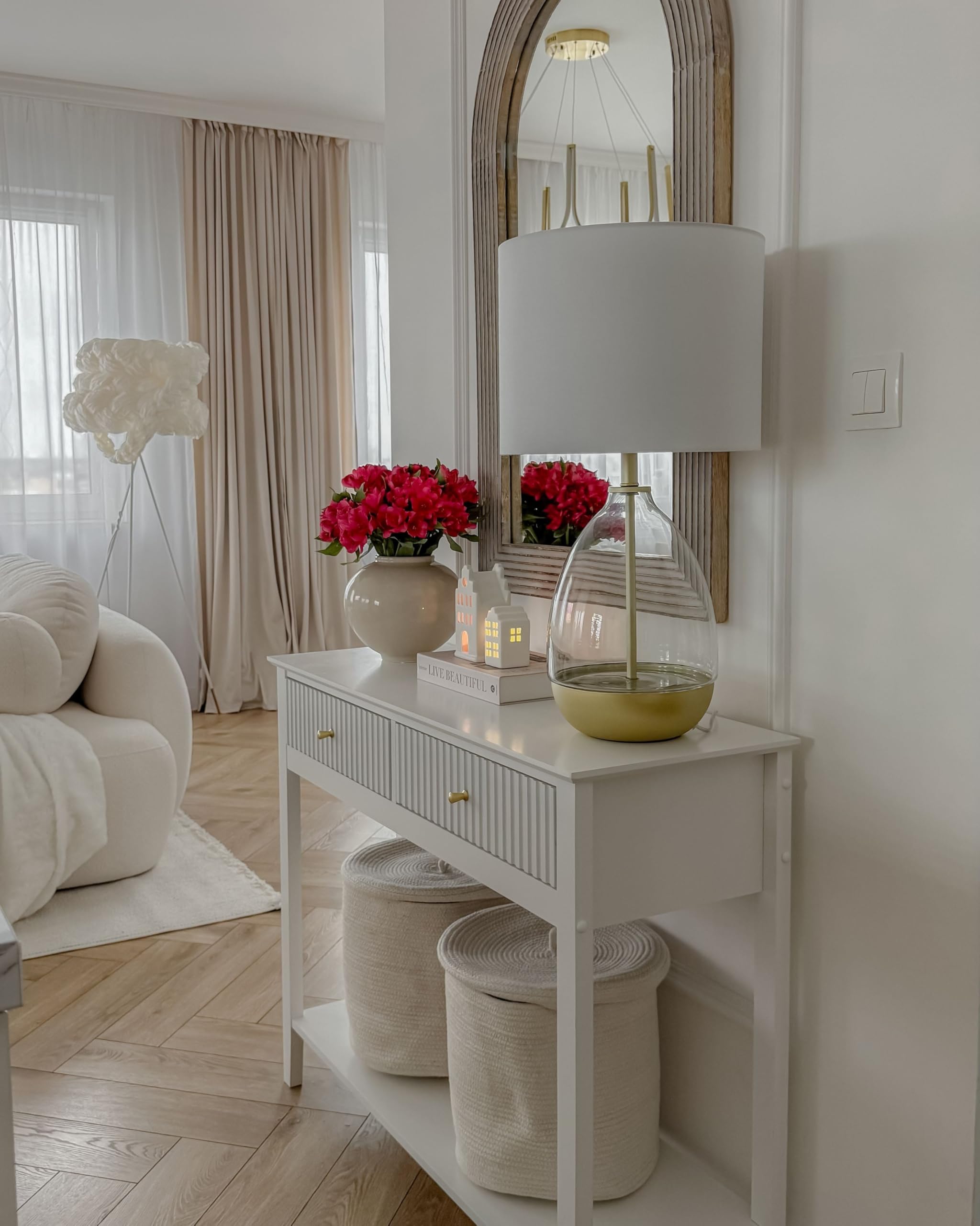 Korb 2er Set Baumwolle cremeweiß geflochten mit Deckel Boho-Design Silopi