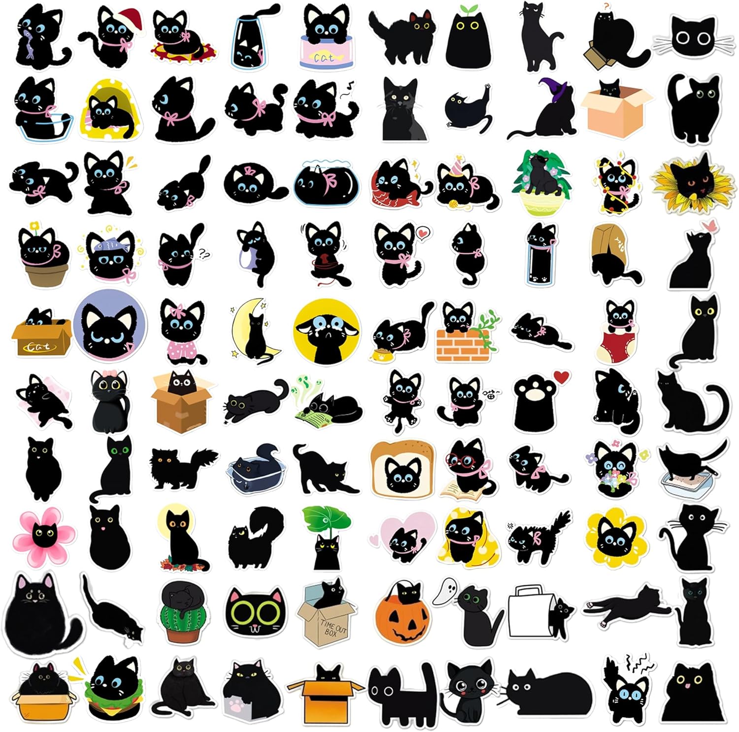 Kathy & Jiggs 100 Black Cat Stickers – Cute Waterproof Vinyl Decals (2–2.5 in) for Laptop, Water Bottle, Journal, Luggage, Skateboard – Kawaii Gift for Kids, Teens, Adults & Cat Lovers - Image 7
