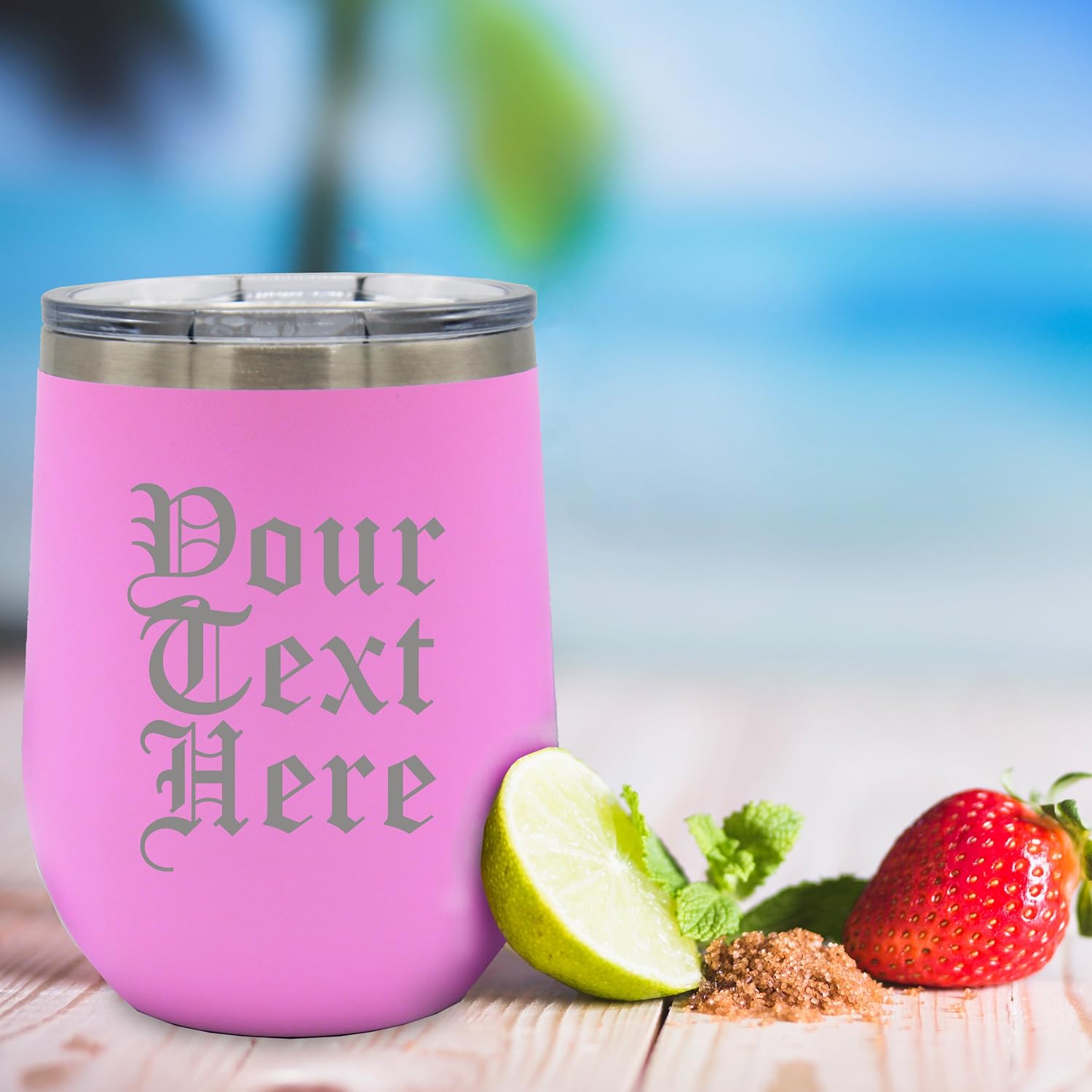 Personalized Insulated Wine Tumbler - Custom Monogrammed Stemless Wine Cup - Your Text Here (Lavender)