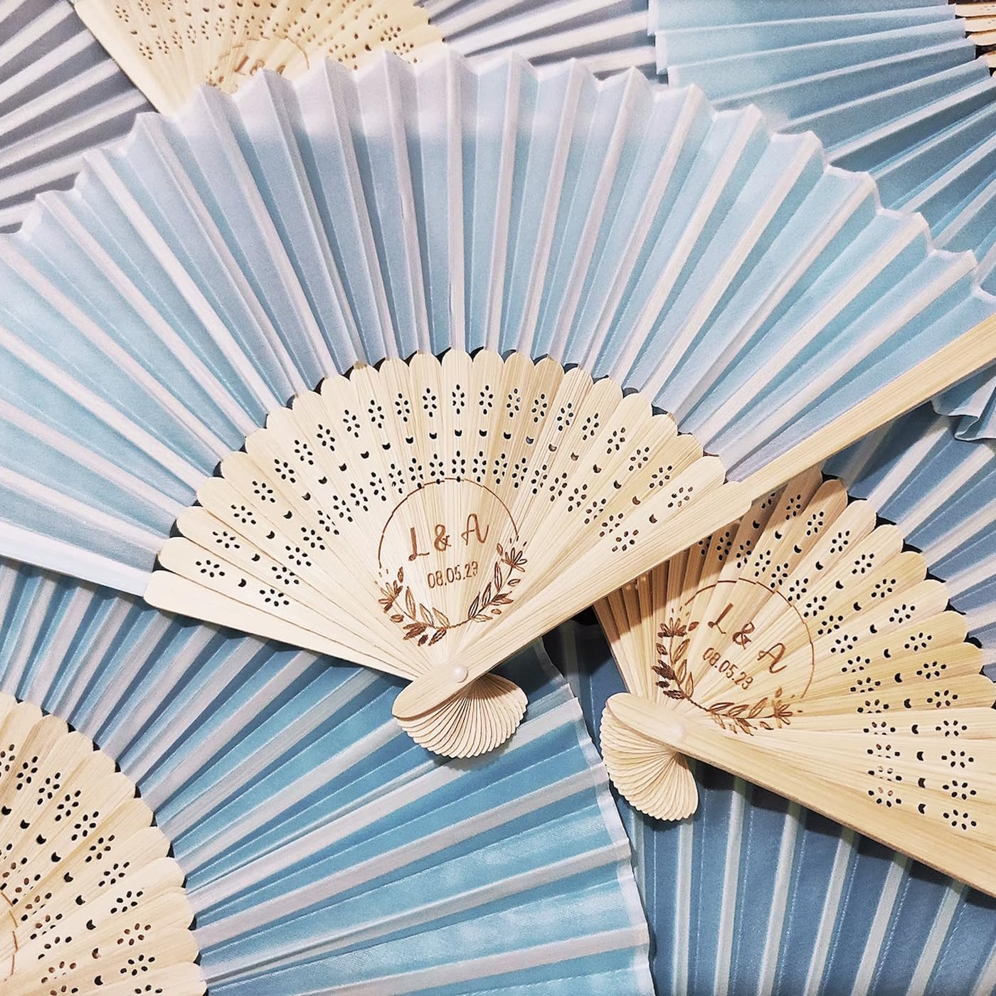 REEG Personalized Custom White Fabric Fans Wedding Party Favors Gifts Guests Bulk Engraved Cloth Fans Birthday Quinceanera Gift Folding Hand Fans (90pcs)